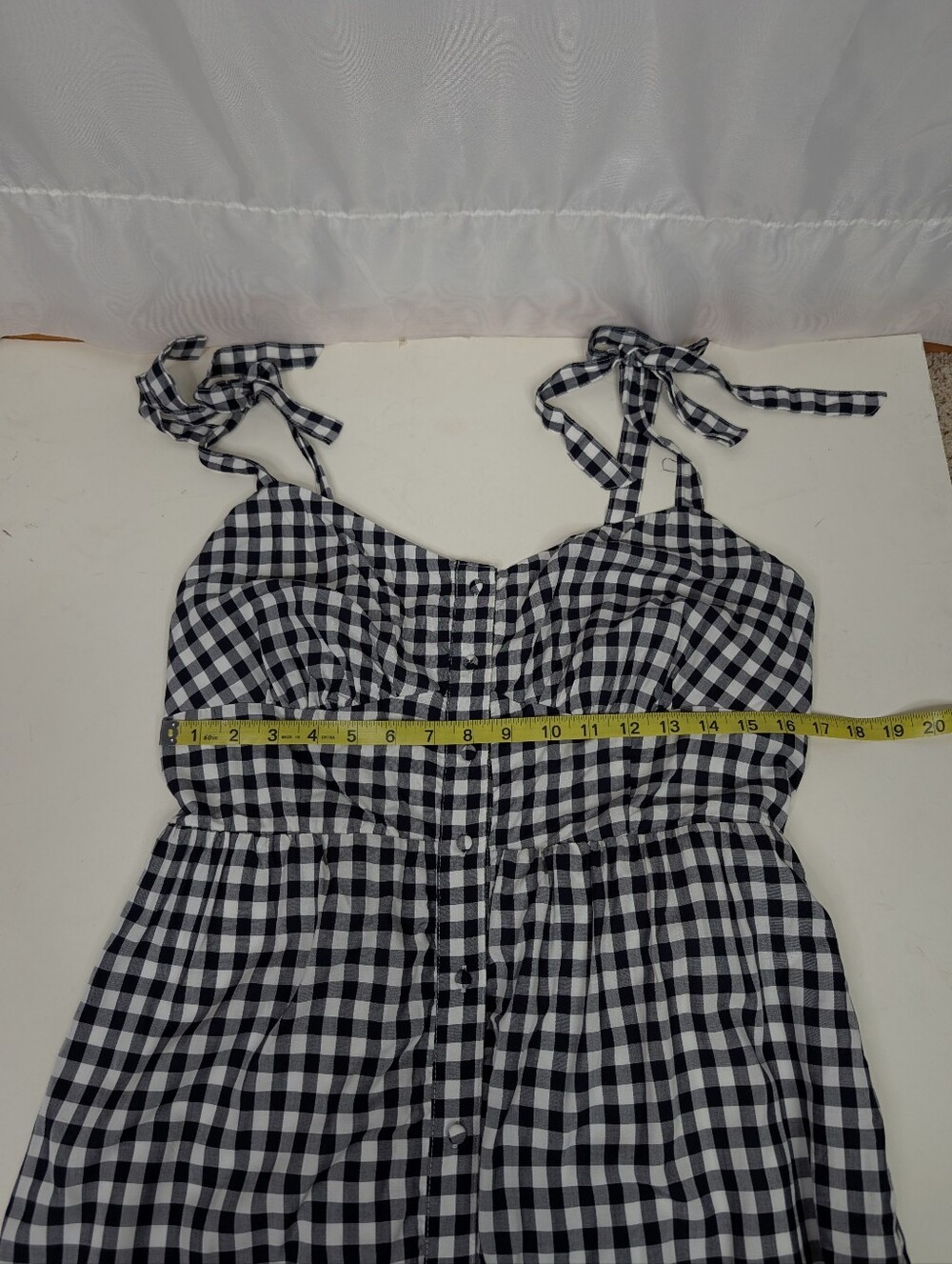 J. Crew Gingam Checkered Button Front Shoulder Tie Midi Dress - 14 Tall - Picture 7 of 10